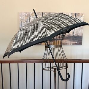 Signed Halston Tan Black Herringbone Pattern Large Umbrella